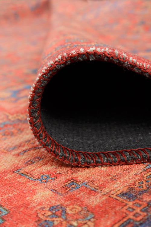 Red Tribal Area Rug - Washable Non Slip Cotton Area Rug for Living Room
