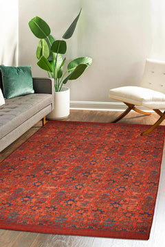 Red Tribal Area Rug - Washable Non Slip Cotton Area Rug for Living Room