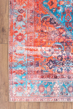 Digital Print Area Rug – Washable Non Slip Orange Medallion Cotton Rug