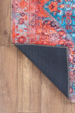 Digital Print Area Rug – Washable Non Slip Orange Medallion Cotton Rug