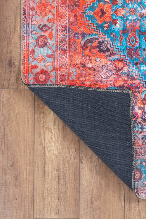 Digital Print Area Rug – Washable Non Slip Orange Medallion Cotton Rug