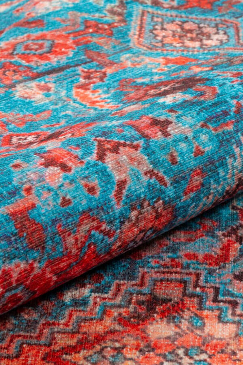 Digital Print Area Rug – Washable Non Slip Orange Medallion Cotton Rug