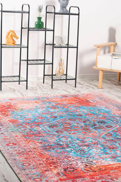 Digital Print Area Rug – Washable Non Slip Orange Medallion Cotton Rug