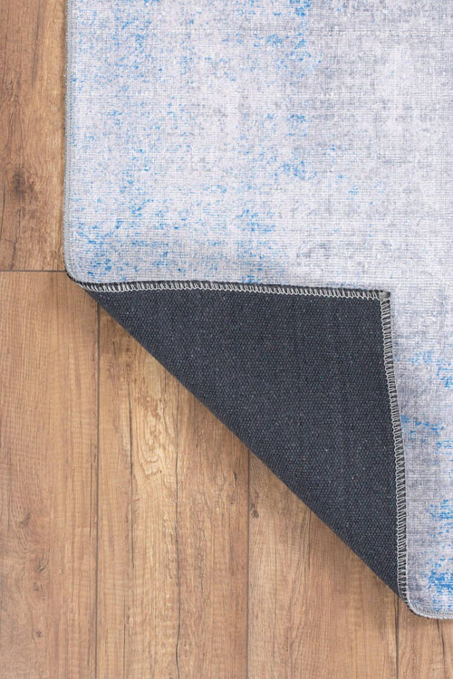 Modern Cotton Area Rug – Washable Non Slip Grey Blue Soft Microfiber Carpet