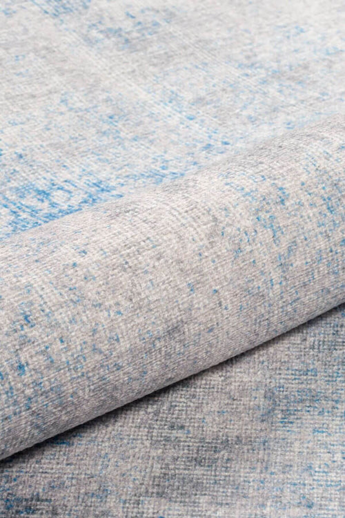 Modern Cotton Area Rug – Washable Non Slip Grey Blue Soft Microfiber Carpet