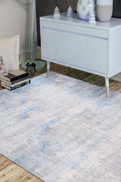 Modern Cotton Area Rug – Washable Non Slip Grey Blue Soft Microfiber Carpet
