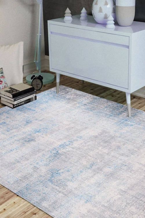 Modern Cotton Area Rug – Washable Non Slip Grey Blue Soft Microfiber Carpet