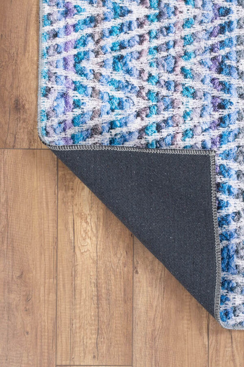 Blue Geometric Area Rug – Washable Non Slip Cotton Rug with High Resolution Print