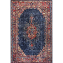 Navy Medallion Area Rug - Washable Non Slip Cotton Decorative Floor Covering