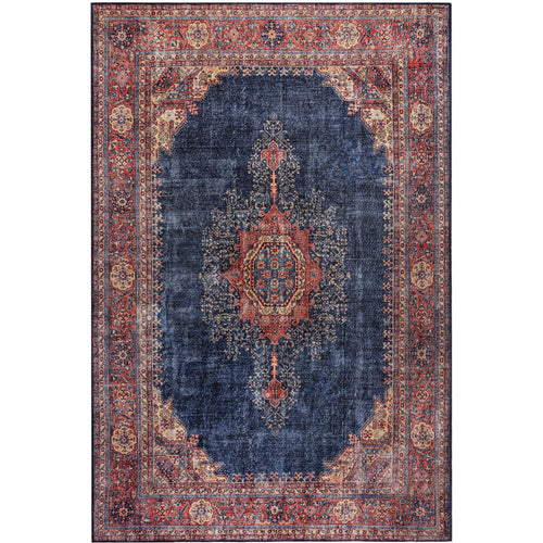 Navy Medallion Area Rug - Washable Non Slip Cotton Decorative Floor Covering