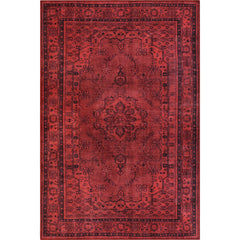 Red Medallion Area Rug - Washable Non Slip Cotton Decorative Living Room Carpet