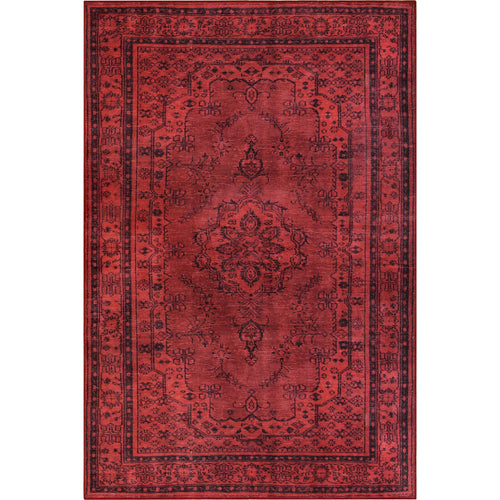 Red Medallion Area Rug - Washable Non Slip Cotton Decorative Living Room Carpet