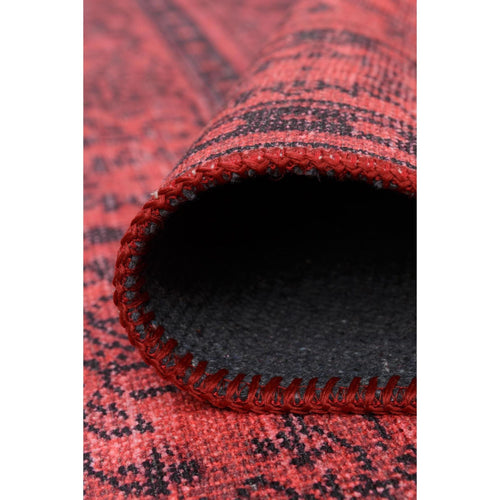 Red Medallion Area Rug - Washable Non Slip Cotton Decorative Living Room Carpet