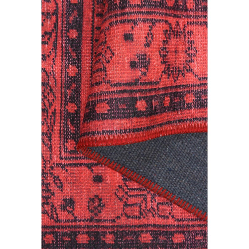 Red Medallion Area Rug - Washable Non Slip Cotton Decorative Living Room Carpet