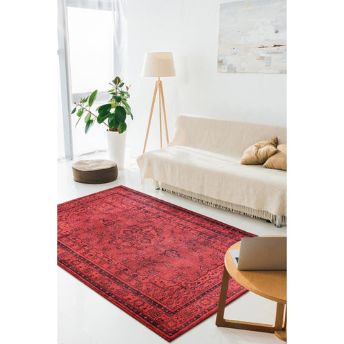 Red Medallion Area Rug - Washable Non Slip Cotton Decorative Living Room Carpet