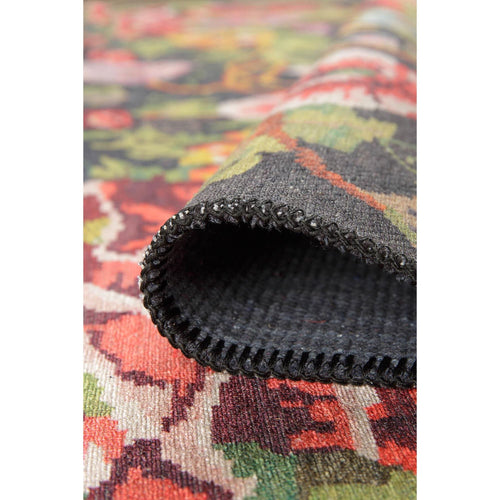 Digital Print Area Rug – Washable Non Slip Black Floral Cotton Rug for Living Room