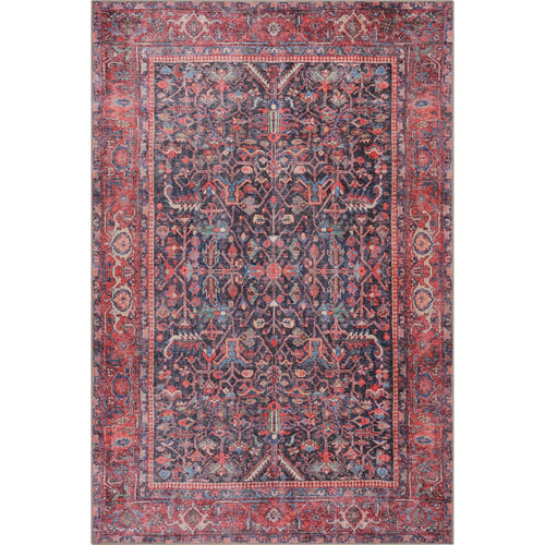 Vintage Cotton Area Rug - Washable Non Slip Red Polyester Woven Rug for Living Room