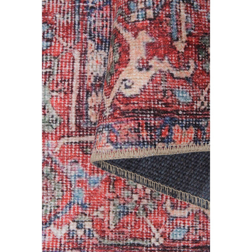 Vintage Cotton Area Rug - Washable Non Slip Red Polyester Woven Rug for Living Room