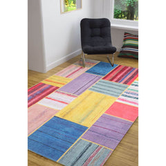 Patchwork Area Rug – Washable Non Slip Cotton Microfiber Floor Rug with Colorful Design
