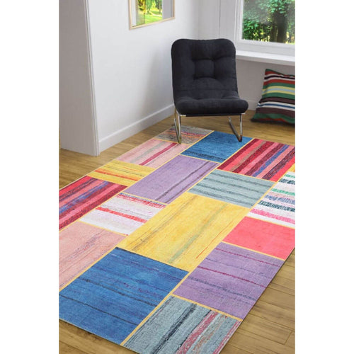 Patchwork Area Rug – Washable Non Slip Cotton Microfiber Floor Rug with Colorful Design