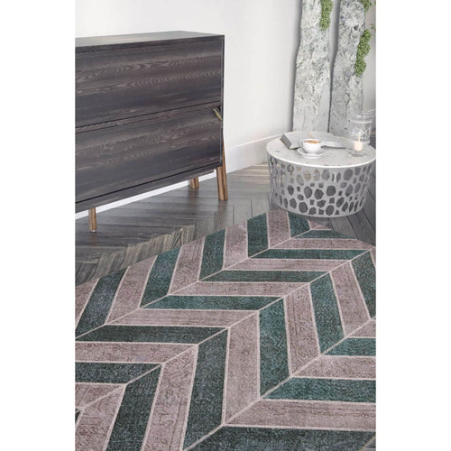Green Geometric Area Rug – Washable Non Slip Cotton Area Rug with Soft Microfiber