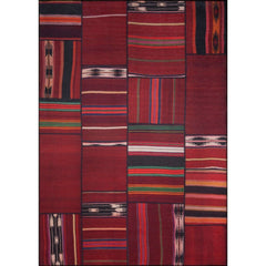Patchwork Area Rug - Washable Non Slip Cotton Red Carpet for Living Room