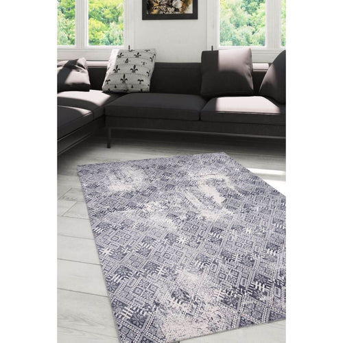 Grey Geometric Area Rug - Washable Non Slip Cotton Microfiber Carpet