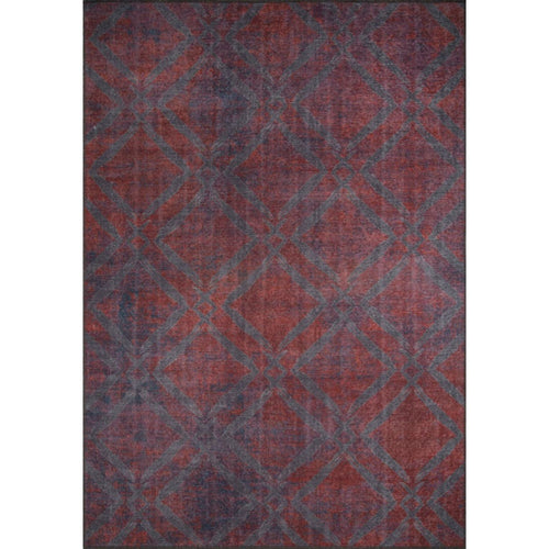 Burgundy Geometric Rug - Washable Non Slip Cotton Area Rug with Soft Microfiber