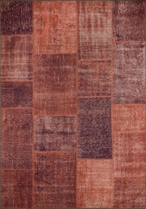 Patchwork Area Rug | Washable Non Slip Orange Cotton Carpet - Soft, Thick & Dust Resistant