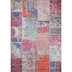 Red Patchwork Area Rug - Washable Non Slip Cotton Microfiber Carpet for Living Room