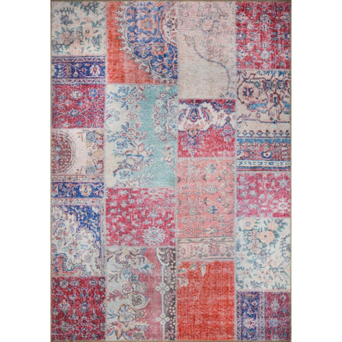 Red Patchwork Area Rug - Washable Non Slip Cotton Microfiber Carpet for Living Room