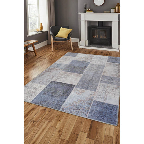 Patchwork Cotton Area Rug - Washable Non Slip Microfiber Decorative Floor Covering