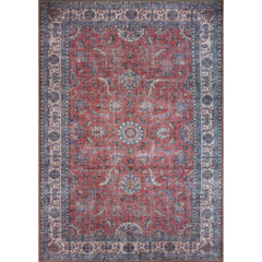 Ethnic Cotton Area Rug – Washable Non Slip Burgundy Machine Made Carpet