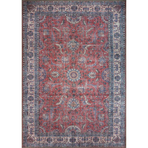 Ethnic Cotton Area Rug – Washable Non Slip Burgundy Machine Made Carpet