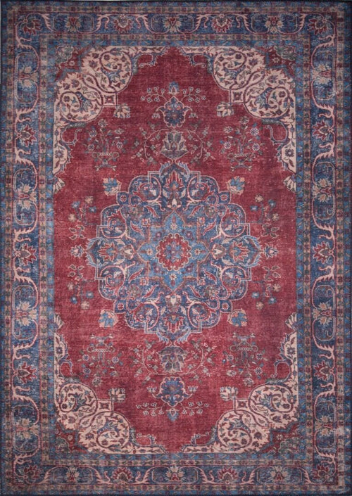 Digital Print Area Rug – Burgundy Cotton Medallion Washable Non Slip Rug