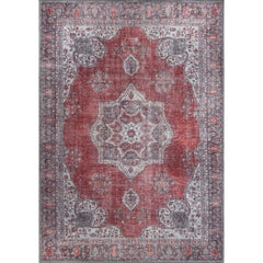 Digital Print Area Rug – Burgundy Medallion Cotton Carpet | Soft Microfiber Washable