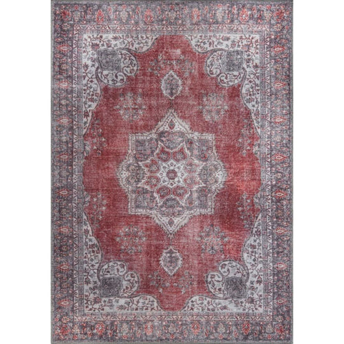 Digital Print Area Rug – Burgundy Medallion Cotton Carpet | Soft Microfiber Washable