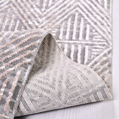 Geometric Area Rug – Machine Made Cream Rug with Softness Polyester Blend and Laser Edge Cut