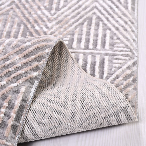 Geometric Area Rug – Machine Made Cream Rug with Softness Polyester Blend and Laser Edge Cut