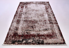 Alaina Burgundy Frame Machine Made Area Rug