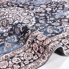 Chenille Area Rug – Washable Non Slip Navy Frame Kilim Rug with Classic Style