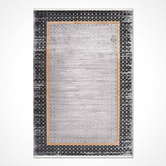 Viscose Area Rug – Machine Made Grey Frame Rug with Overlocked Edge Finish