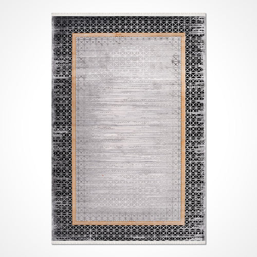 Viscose Area Rug – Machine Made Grey Frame Rug with Overlocked Edge Finish