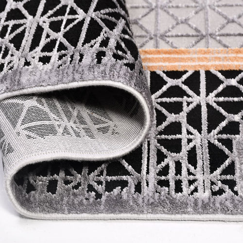 Viscose Area Rug – Machine Made Grey Frame Rug with Overlocked Edge Finish