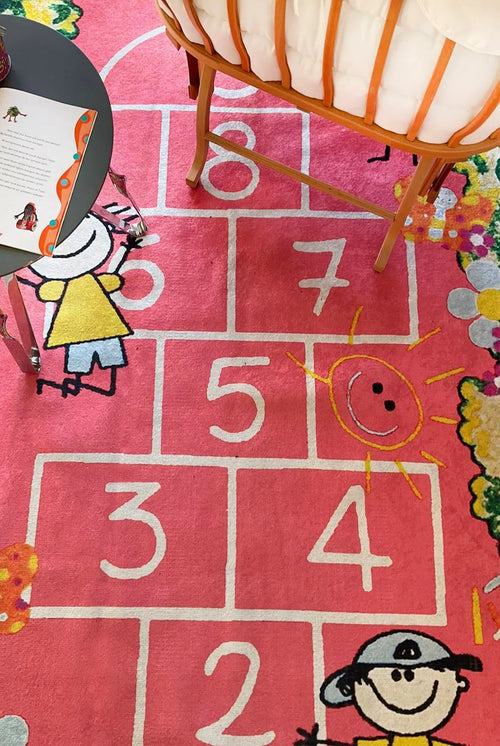Kids Pink Rug - Digital Print Children's Carpet With Non Slip, Washable Soft Pile