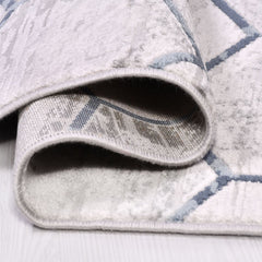 Grey Geometric Area Rug - Machine Made Rug With 10 Mm Pile, Acrylic Yarn