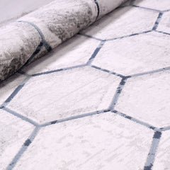 Grey Geometric Area Rug - Machine Made Rug With 10 Mm Pile, Acrylic Yarn