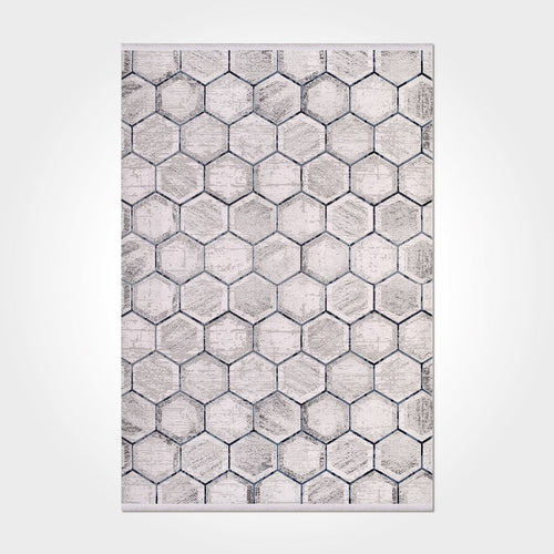 Grey Geometric Area Rug - Machine Made Rug With 10 Mm Pile, Acrylic Yarn