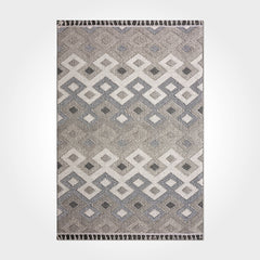 Grey Geometric Area Rug – Machine Made Polyester Rug with 7 mm Pile Height