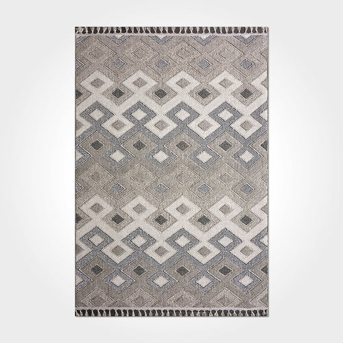 Grey Geometric Area Rug – Machine Made Polyester Rug with 7 mm Pile Height